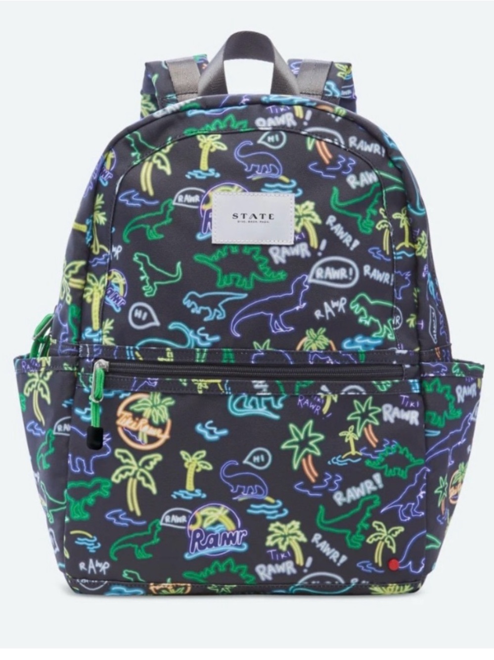 State Kids Kane neon Dino backpack dinosaur palm trees kids youth boys black